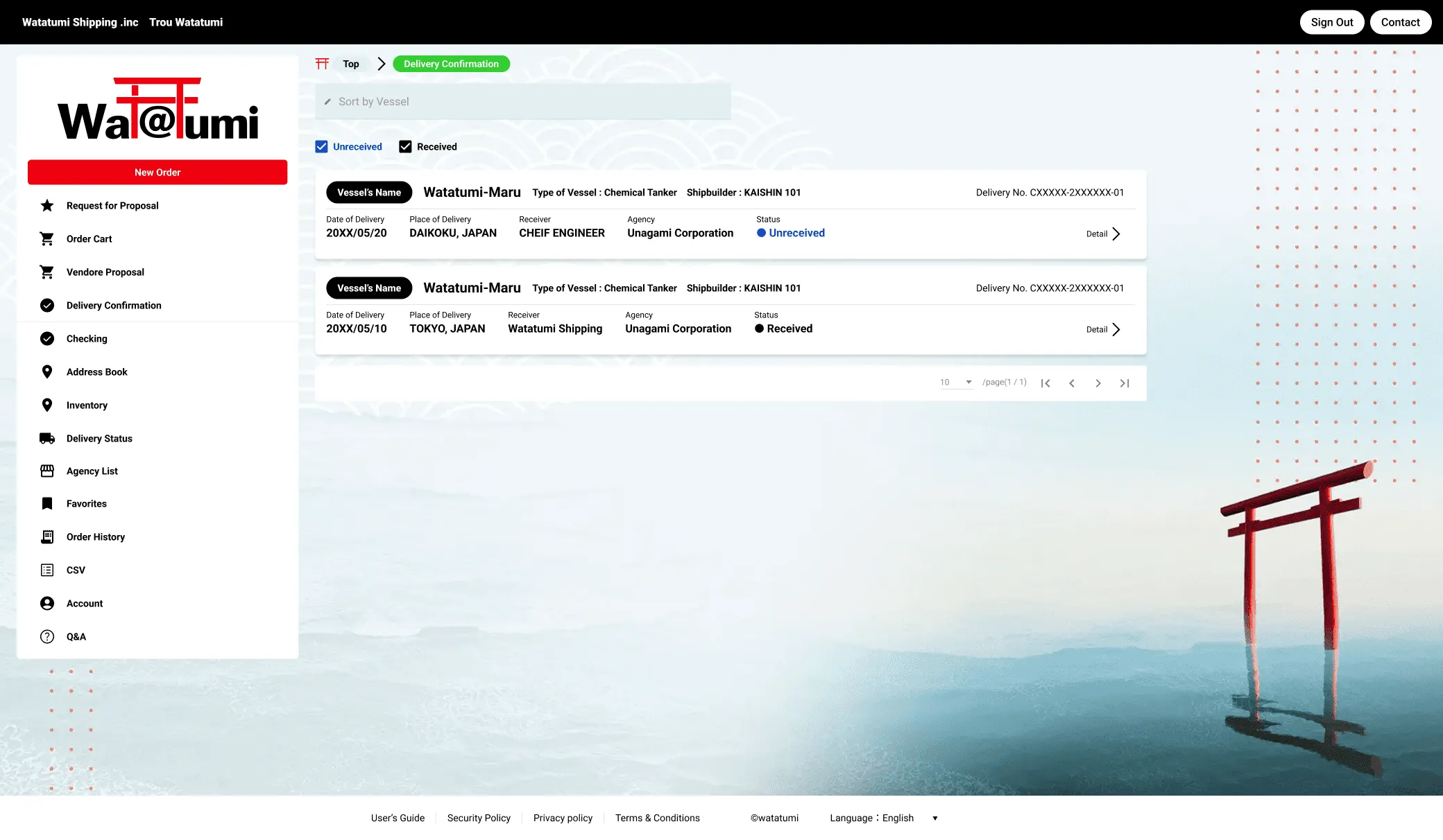Inspect ordered items loading on your vessel.